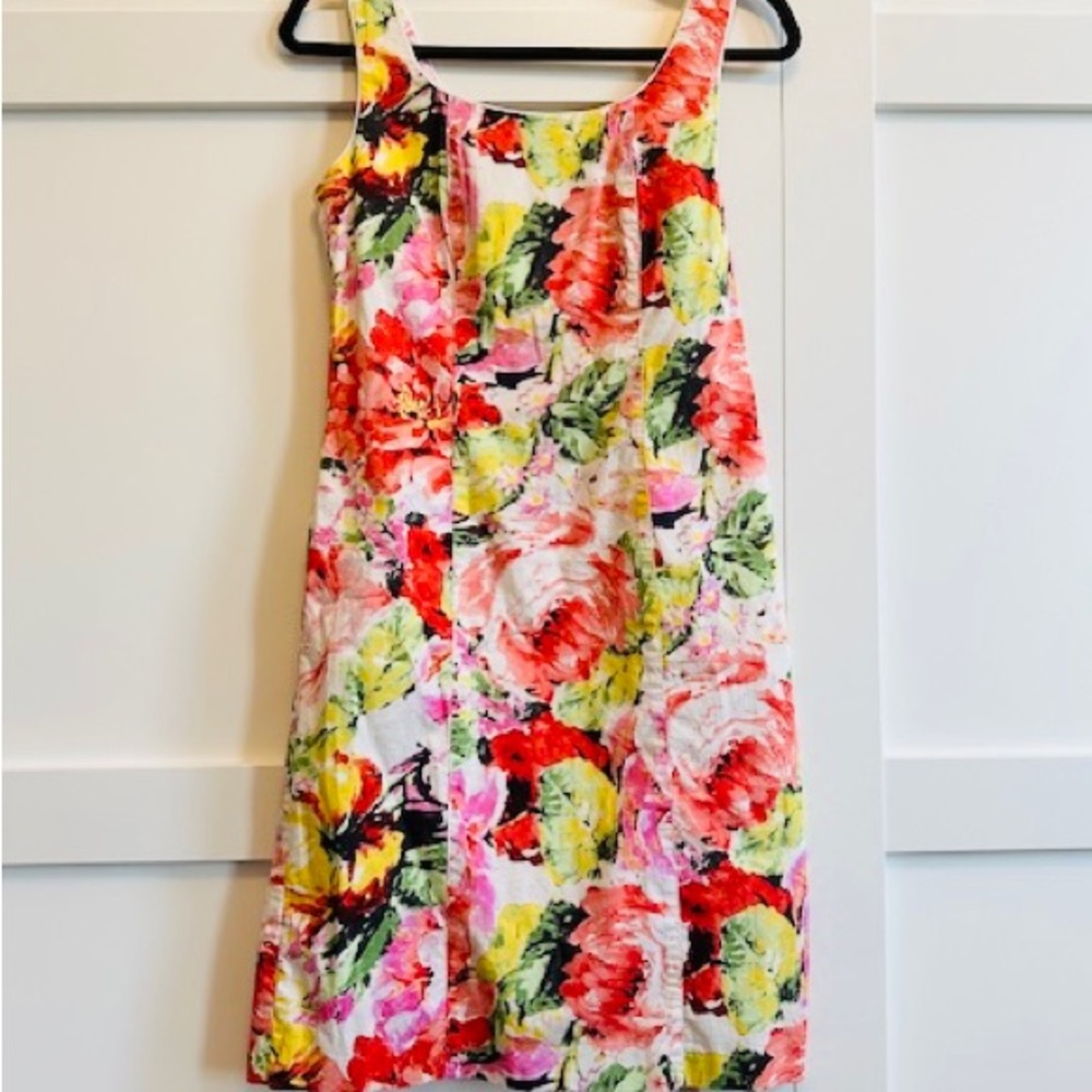 EDAS Italy Dress Bright Floral Polished Cotton Elastane Like-New SZ 10 12